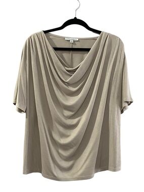 Green Envelope Los Angeles XL Draped Cowl Neck Short Sleeve Beige Top Stretch